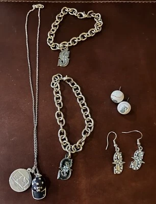 Seattle Mariners Baseball Team Charm Necklace Earrings Bracelet Lot Silver Tone - Image 1 of 3
