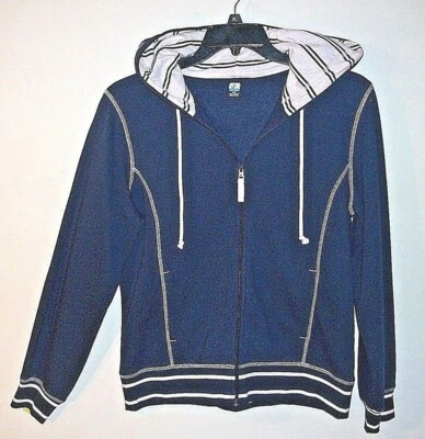 SJB ACTIVE Juniors S Lujosa Sudadera con Capucha Azul Marino Cremallera Beige Acentos Usada 1x LKN Foto 1 de 4