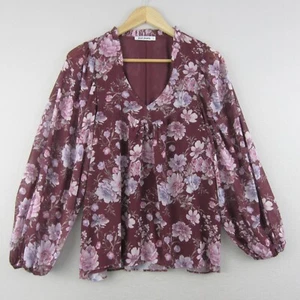 Just Jeans Top Womens 10 Pink Red Floral Blouse Shirt Peasant Boho Party Casual - Picture 1 of 14