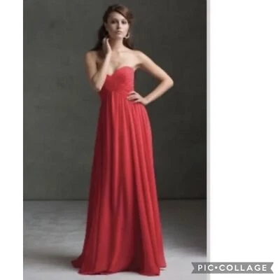Maxi Vestido Mori Lee Sin Tirantes Fluido 6 Rojo NUEVO Dama de honor Formal Baile de graduación Foto 1 de 4