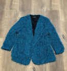 Grazia Blue Womens Open Front Jacket 3/4 Sleeve Shaggy Sparkly Jeans Party Prom