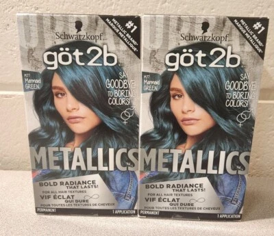 Color de pelo permanente Schwarzkopf Got2b Metallics M77 verde sirena 2 cajas nuevo Foto 1 de 3
