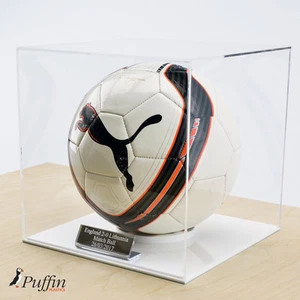 Perspex Football Display Case - WHITE BASE (WITH FREE PERSONALISED PLAQUE) - Picture 1 of 9