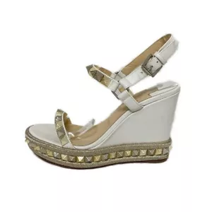 Auténtico CHRISTIAN LOUBOUTIN PYRACLOU 1180560 Blanco Plata Dorado Rojo Cuero Herrajes - Imagen 1 de 7