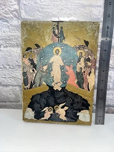 Vintage biblische Holztafel Ikone Christi des Mittlers Handarbeit Holzkunst - Bild 1 von 12
