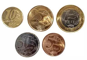 Brésil, 2024, lot de 5 pièces différentes, de 0,05 à 1 REAL de 2024 bi-métal - Foto 1 di 2