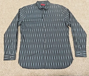 Alfani Mens Shirt Slim Fit Button Up Blue Black Patterned Long Sleeve L - Picture 1 of 13