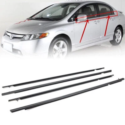 4Pcs Car Window Moulding Trim Weatherstrips Seal Fit For Honda Civic Sedan 06-11 - Image 1 of 4