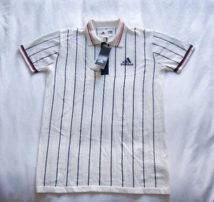 Adidas Pharell Williams US Open White Knit Striped Short Sleeve Polo Shirt LNWT - Picture 1 of 11