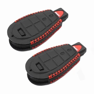 2Pcs Black Leather For Dodge Durango Chrysler Jeep Cherokee 3 Buttons Key Fob - Picture 1 of 4