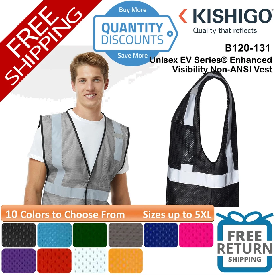 🔥 Kishigo Unisex EV Series Enhanced Visibility Non-ANSI Vest Up To 5XL B120-131 - Image 1 of 1