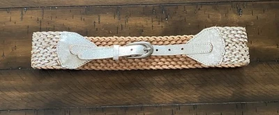 Cinturón Corliss Bed Stu Anthropologie Metálico Plateado Cuero Tejido M Usado en Excelente Condición Foto 1 de 4