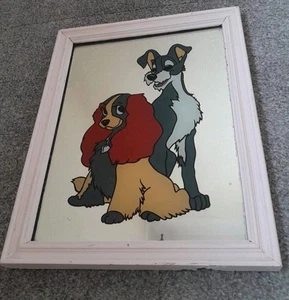 VINTAGE RETRO DISNEY LADY & THE TRAMP PICTURE MIRROR 1970s FRAMED - Picture 1 of 10