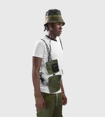 The Hideout Clothing sombrero cubo verde militar negro malla nuevo con etiquetas OS Foto 1 de 4