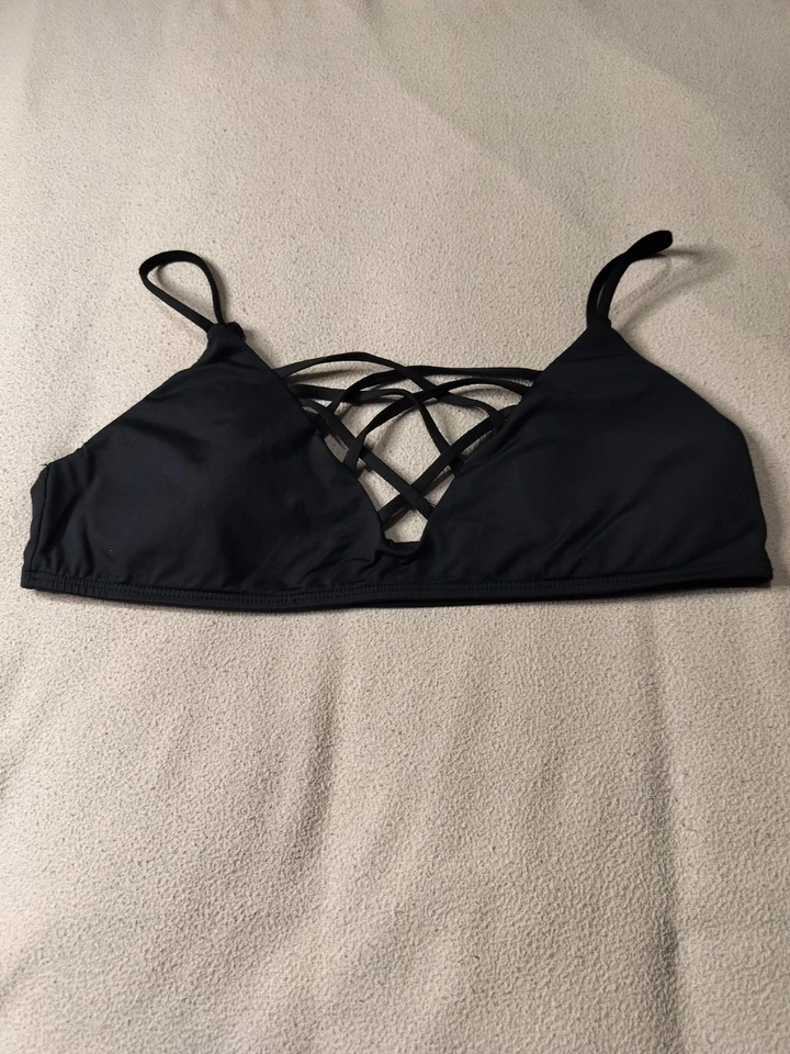 Top de bikini de natación L* Space convertible sexy con correa tejida para mujer, negro L. Foto 1 de 4