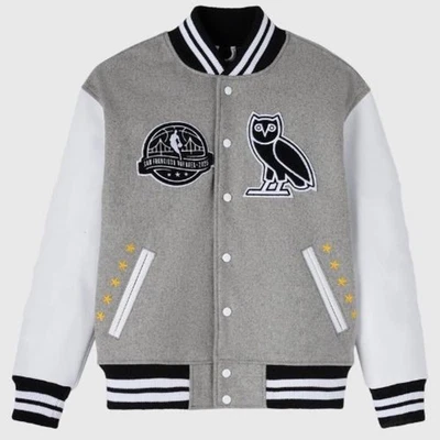 NBA All-Star Varsity Jacket Retro Letterman Bomber Streetwear Coat OVO OWL - Image 1 of 4