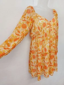 Miss Selfridge Ladies Tunic Blouse Top Short Dress 10 Yellow Multi 3/4 Sleeve - Picture 1 of 9