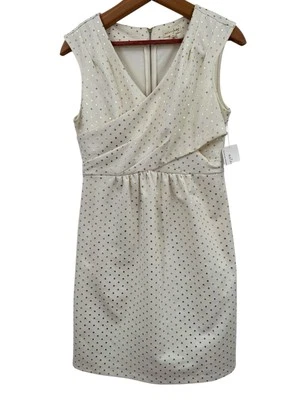 maison Jules Dress Medium Gold Polka Dot Cream Gold Sheath V-Neck Faux Wrap NEW - Image 1 of 4