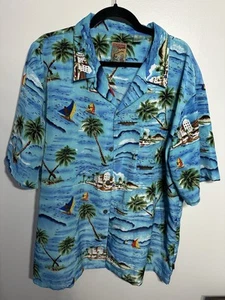 1990's Pineapple Connection Mens XL Polyester Hawaiian Shirt Blue Resort Beach - Picture 1 of 4