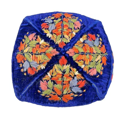 Gorra de colección tradicional con cuentas gorra de calavera sombrero uzbeko hecho a mano terciopelo azul musulmán Foto 1 de 4