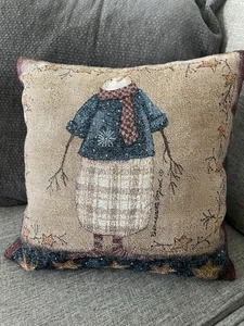 Vintage Schneemann Überwurf Kissen Country Rustikal Viktorianisch Weihnachten Wandteppich 14 x14 - Bild 1 von 6