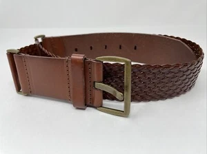 Womens LOFT S Brown Leather Belt 1 3/4” Woven 34" - Picture 1 of 8