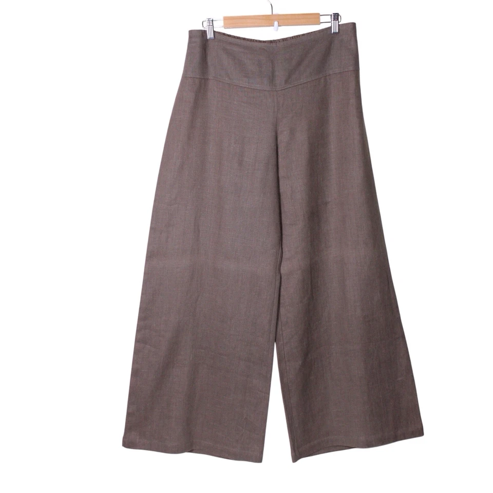Pantalones Blanque Para Mujer Talla 1 Medianos 100% Lino Marrón LagenLook Pierna Ancha Foto 1 de 4