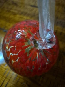 Hand Blown Art Glass Ornament Christmas Reds Greens 2 Pontils Friendship Ball - Picture 1 of 9