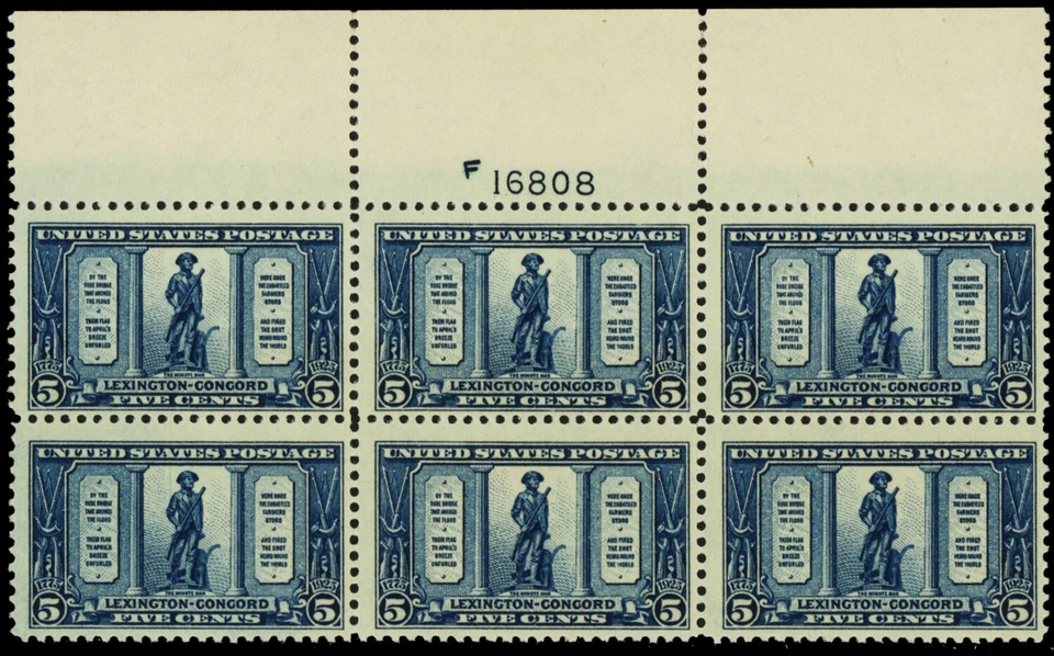 Bloques de seis estampillas de placa superior ancha 619, como nuevo NH 5¢ FVF * Stuart Katz Foto 1 de 1