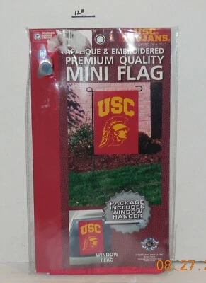 USC TROJANS MINI FLAG 15" X 10.5" APPLIQUE & EMBROIDERED - Image 1 of 2