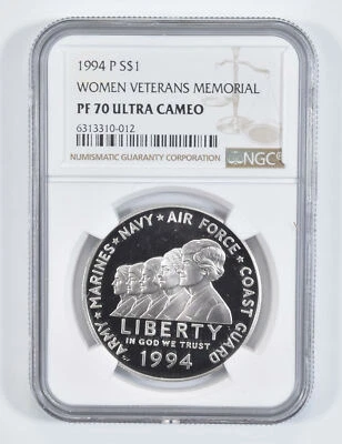 1994 P Women in Military Veteran Commemorative Proof Silver Dollar NGC PF70 - Image 1 of 4