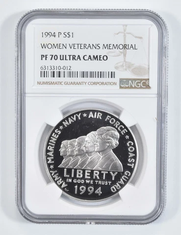 1994 P Women in Military Veteran Commemorative Proof Silver Dollar NGC PF70 Cover