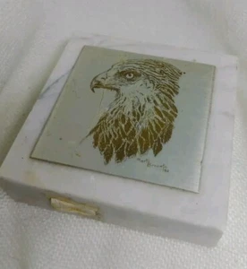 VINTAGE BAYOU METALLIC ARTS ETCHED EAGLE MARBLE PAPERWEIGHT Signed Marty B. 82 - Picture 1 of 5