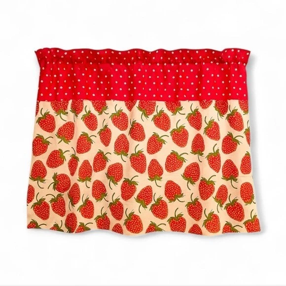 Strawberry Polka Dot Print Kitchen Curtain Panel Summer Fruits - Image 1 of 4
