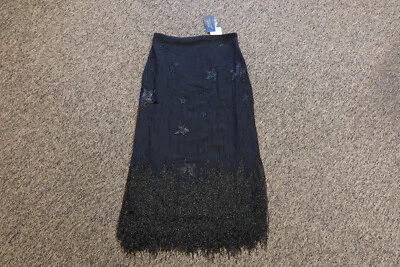 Falda Polo Ralph Lauren $998 con flecos con cuentas - NEGRA - Talla 8 Foto 1 de 4