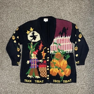 Vintage Susan Bristol Halloween Sweater Cardigan Trick Or Treat Fall Pumpkin 2w - Picture 1 of 10