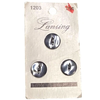 Lansing Vintage Buttons Grey 1/2" #1203 Decorative Sewing Cat's Eye Two Hole - Image 1 of 4