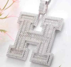3.00ct Baguette Cubic Zirconia Men's Custom Letter Pendant 925 Sterling Silver - Picture 1 of 3