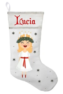 Santa Lucia Christmas Stocking, Personalized Swedish Santa Lucia Stocking - Picture 1 of 2
