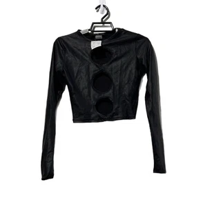 Top corto de manga larga Dolls Kill One On One talla S muestra negro mate recortes nuevo sin etiquetas - Imagen 1 de 3