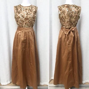 Victoria Royal copper Bronze sequined sleevless evening dress gown - Picture 1 of 10
