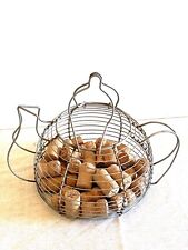 Antique Vintage Tea Pot Wire Egg Basket, Included 30 Wine Bottle Corks.