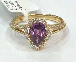 Sapphire Redish Pink & Diamond 14K YG Ring - Picture 1 of 4