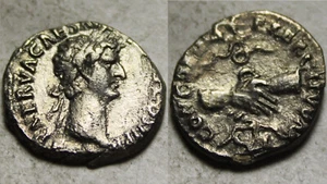 Genuine ancient Roman coin Nerva Silver denarius clasped hands eagle standard - Picture 1 of 4