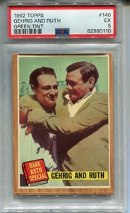 1962 Topps #140 Gehrig and Ruth PSA 5 EX *Green Tint* Babe Ruth Special - Picture 1 of 2