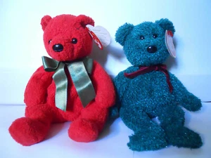 TY Beanie Babys MISTELZWEIG & 2001 HOLIDAY TEDDY rot grün neu mit Etikett - Bild 1 von 1