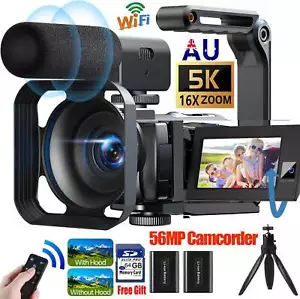 ✅5K Video Camera 56MP 16X Digital Zoom Camcorder WiFi Vlogging Camera w/ Tripod - Picture 1 of 11