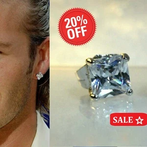Mens Square AAA Brilliant Simulated Diamonds White Gold Filled Stud earrings UK - Picture 1 of 8