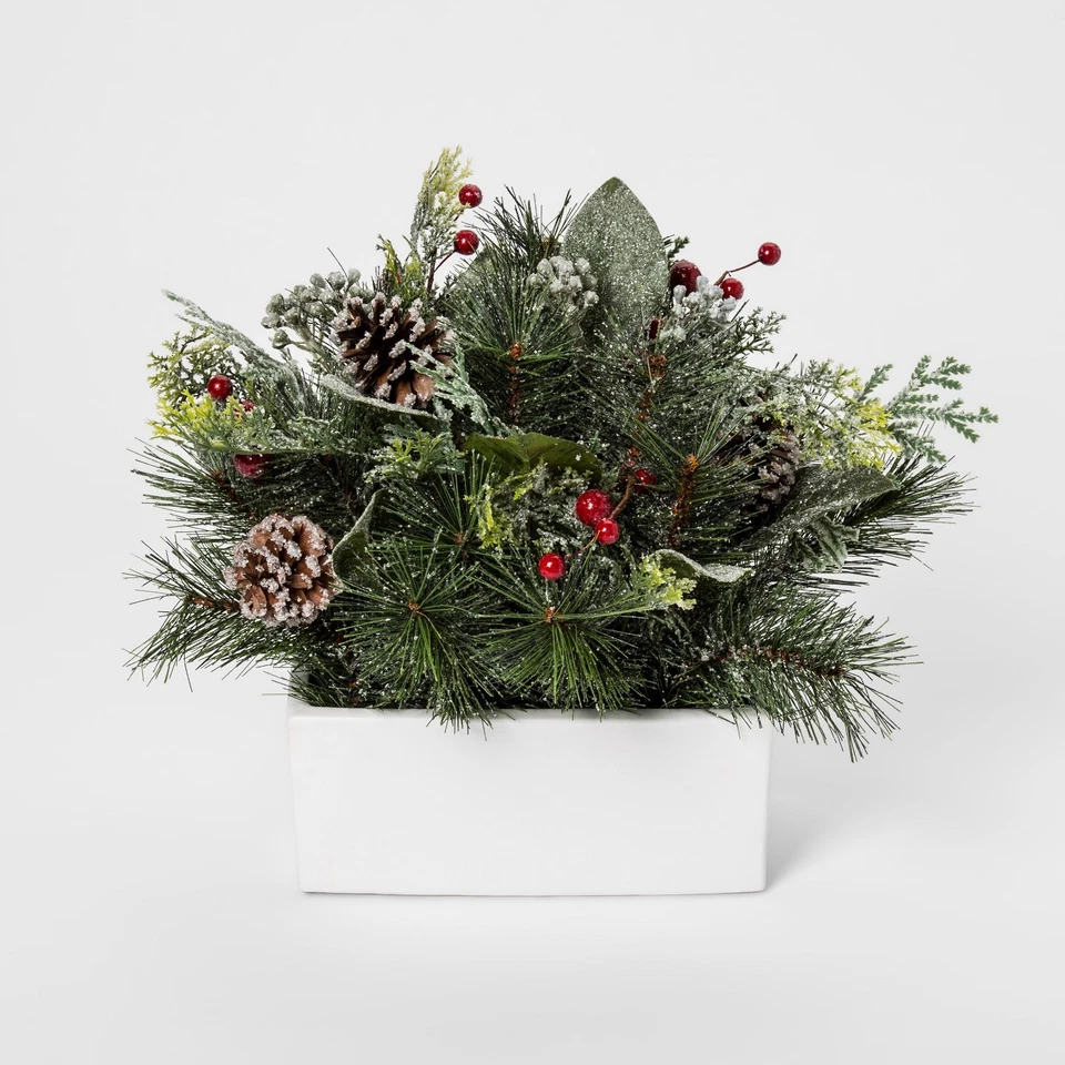 NEW Faux Flocked Pine Cone in Ceramic White Pot by Threshold™ 16 inch tall - Image 1 of 1