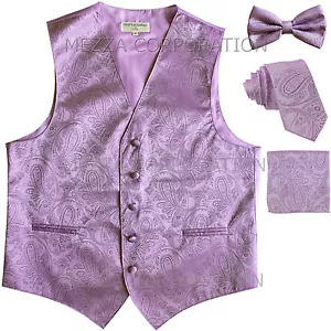 Neu Herren Paisley Smoking Weste Krawatte, Fliege & Taschentuch Set Lavendel Hochzeit Abschlussball - Bild 1 von 6